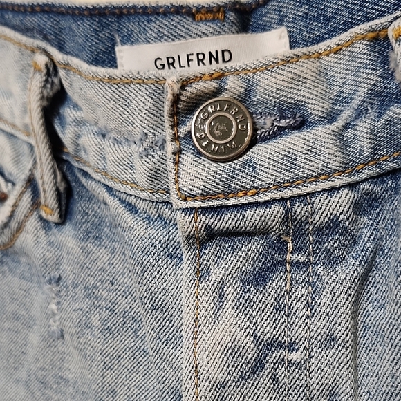 GRLFRND Blue and White Jean Shorts Cut-Off Style - Picture 3 of 11